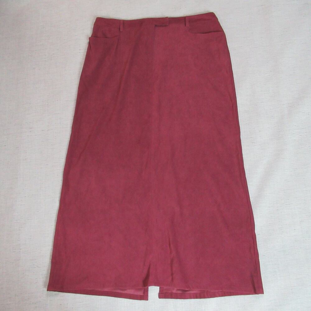 Villager Liz Claiborne Skirt Womens 14 Burgundy Long Back Slit Career Minimalist